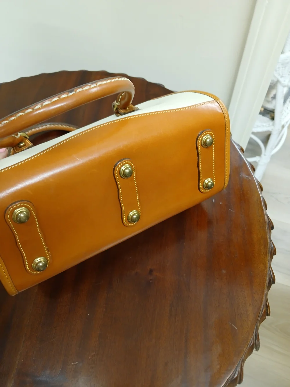 Vintage Dooney & Bourke Cream Satchel with Tan Leather Trim